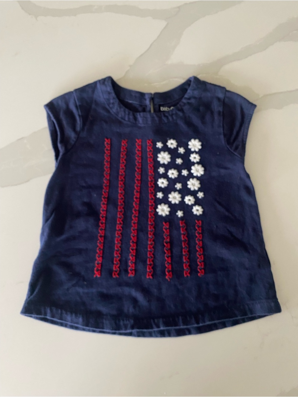 babyGap Girls Navy 4th of July flag  floral Embroidered Short Sleeve T-Shirt